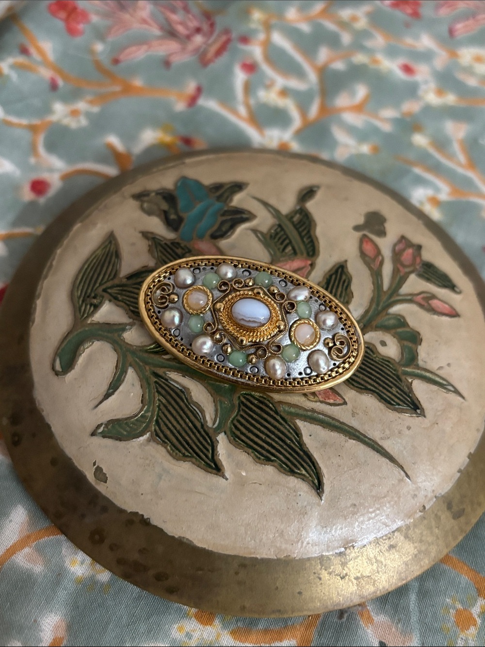 Michal Golan Gold-Tone Oval Mother-of-Pearl and Pearl Accent Pendant & Brooch